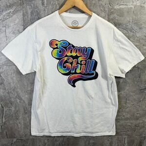 Tie dye White cotton Stay Chill T-shirt Men's Large #skater